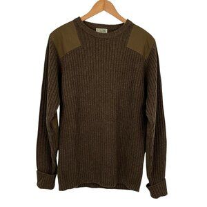 L.L.Bean Commando Sweater Mens Large Brown Wool Merino Rib Shoulder Elbow Patch